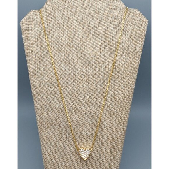 Soho Design Gold Tone Crystal Heart Pendant Necklace Long 25" Box Chain - Picture 2 of 5